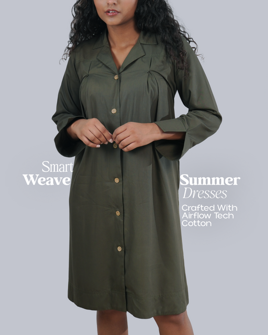 Classic Collared Glazed  Cotton Straight Fit Dress - Regal Ebony