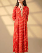 Pure Cotton Leheriya Kurti – Crimson Stripes