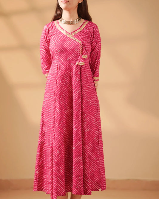 Pure Cotton Leheriya & Bandhani Kurti – Rose Raga