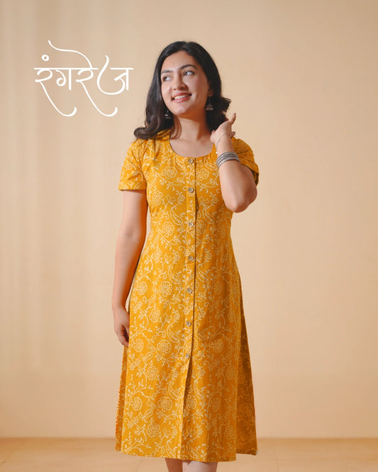 Pure Cotton Worli Art Midi Dress with Sleeves(Short sleeves) - Orchid Bliss