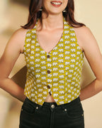 Pure cotton block print Indie Vest (Sleeveless) – Mustard Veil