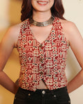 Pure Cotton Worli Art Indie Vest - Terracotta Red