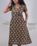 Jaipur Parade Hand Block Print Cotton Midi Dress ( Short Sleeves) - Sage Dust