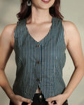 Pure Cotton Striped Indie Vest – Stonewashed Indigo