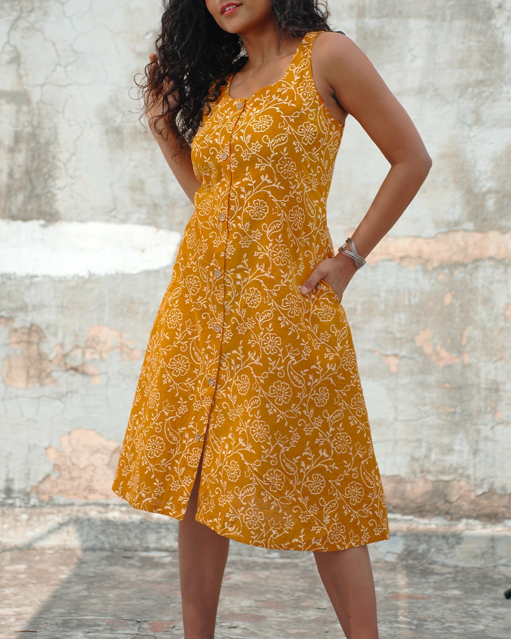 Pure Cotton Worli Art Midi Dress with Pockets - Orchid Bliss