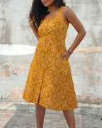 Pure Cotton Worli Art Midi Dress with Pockets - Orchid Bliss