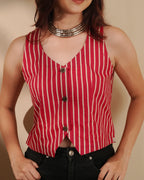 Pure Cotton Striped Indie Vest – Electric Rose