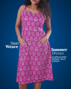 Pure Cotton Worli Art Midi Dress  with Pockets - Mystic Magenta