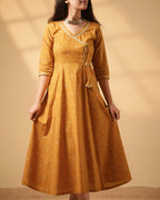 Pure Cotton Leheriya & Bandhani Kurti – Mustard Harmony