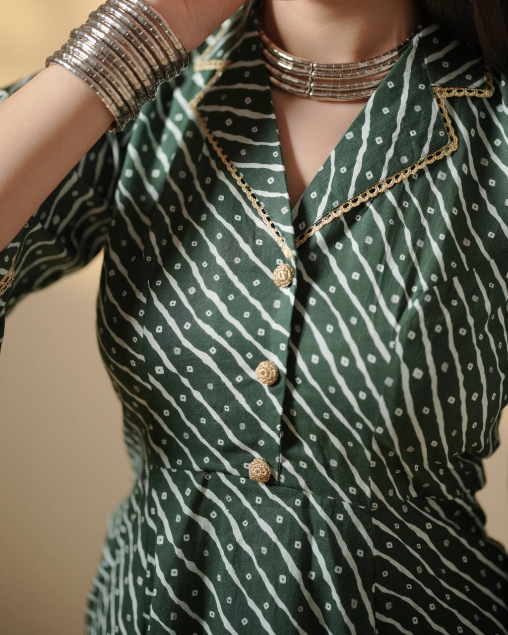 Pure Cotton Leheriya & Bandhani Kurti – Forest Melody