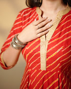 Pure Cotton Leheriya Kurti – Crimson Stripes