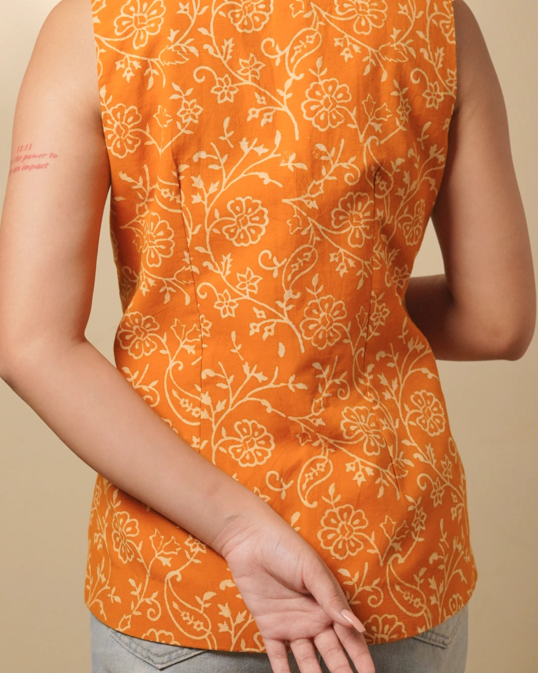 Pure Cotton Block print - Sunset Orange