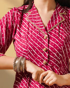 Pure Cotton Leheriya Kurti – Pink Serenade