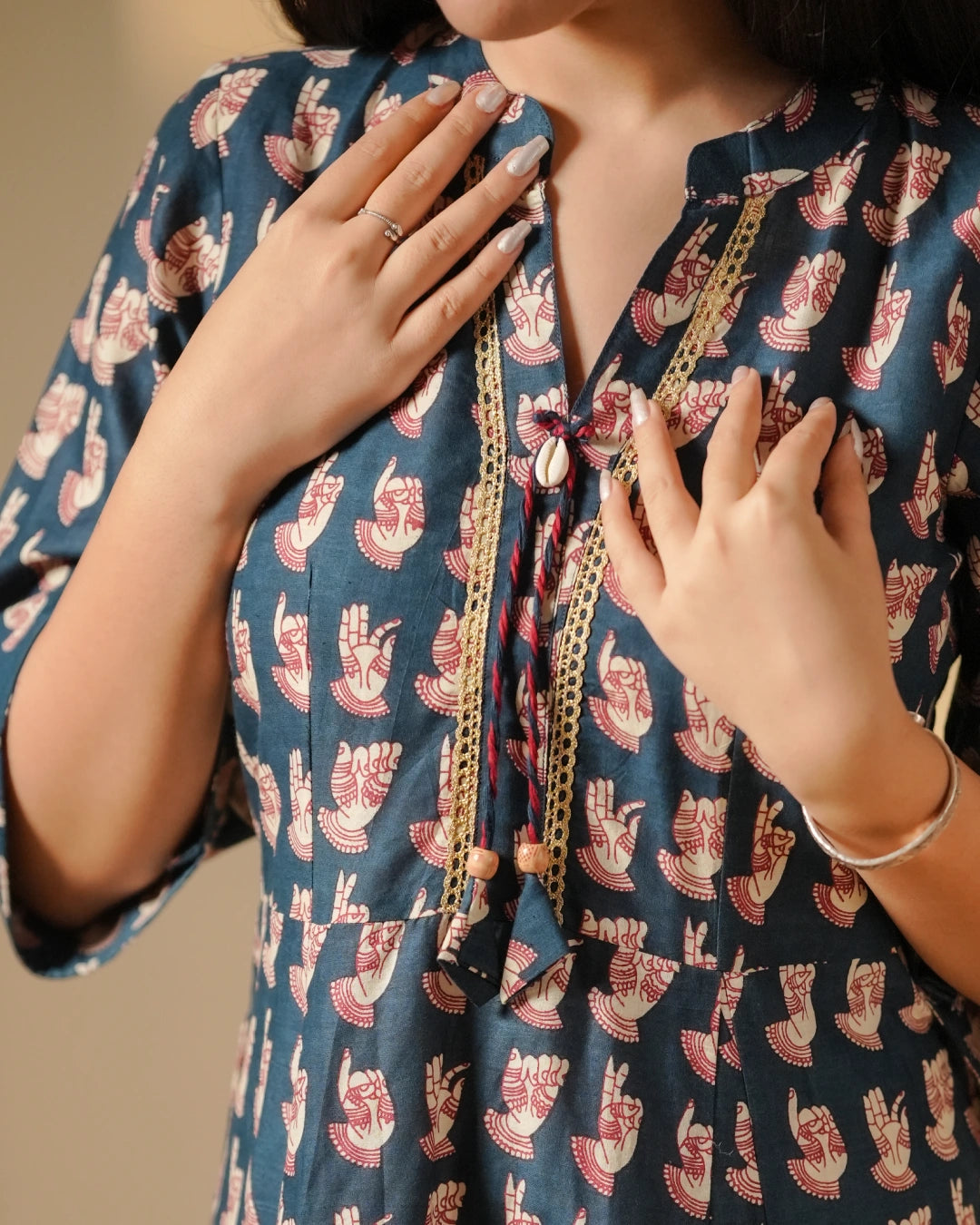 Pure Cotton Block Print Kurti – Midnight Echo