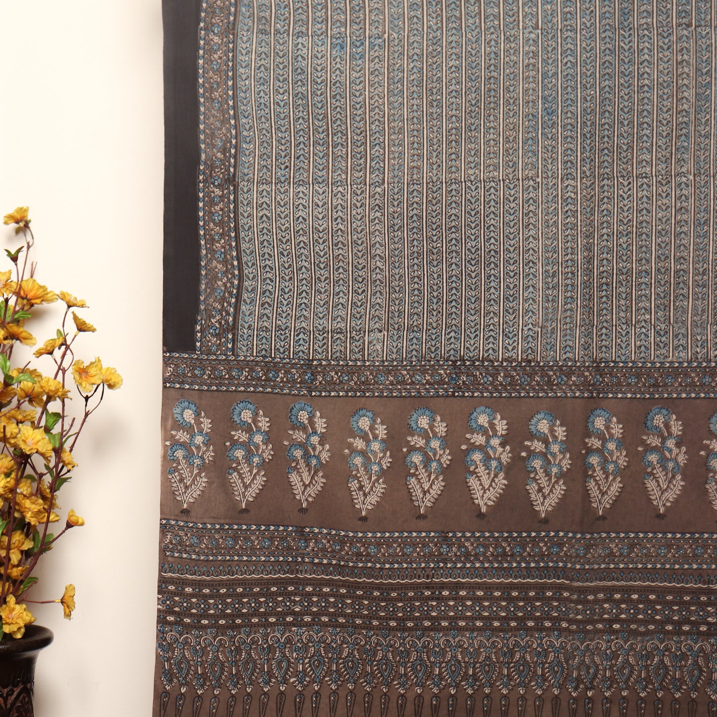 Ajrakh Hand Block Printed Cotton Dupatta with Tassels