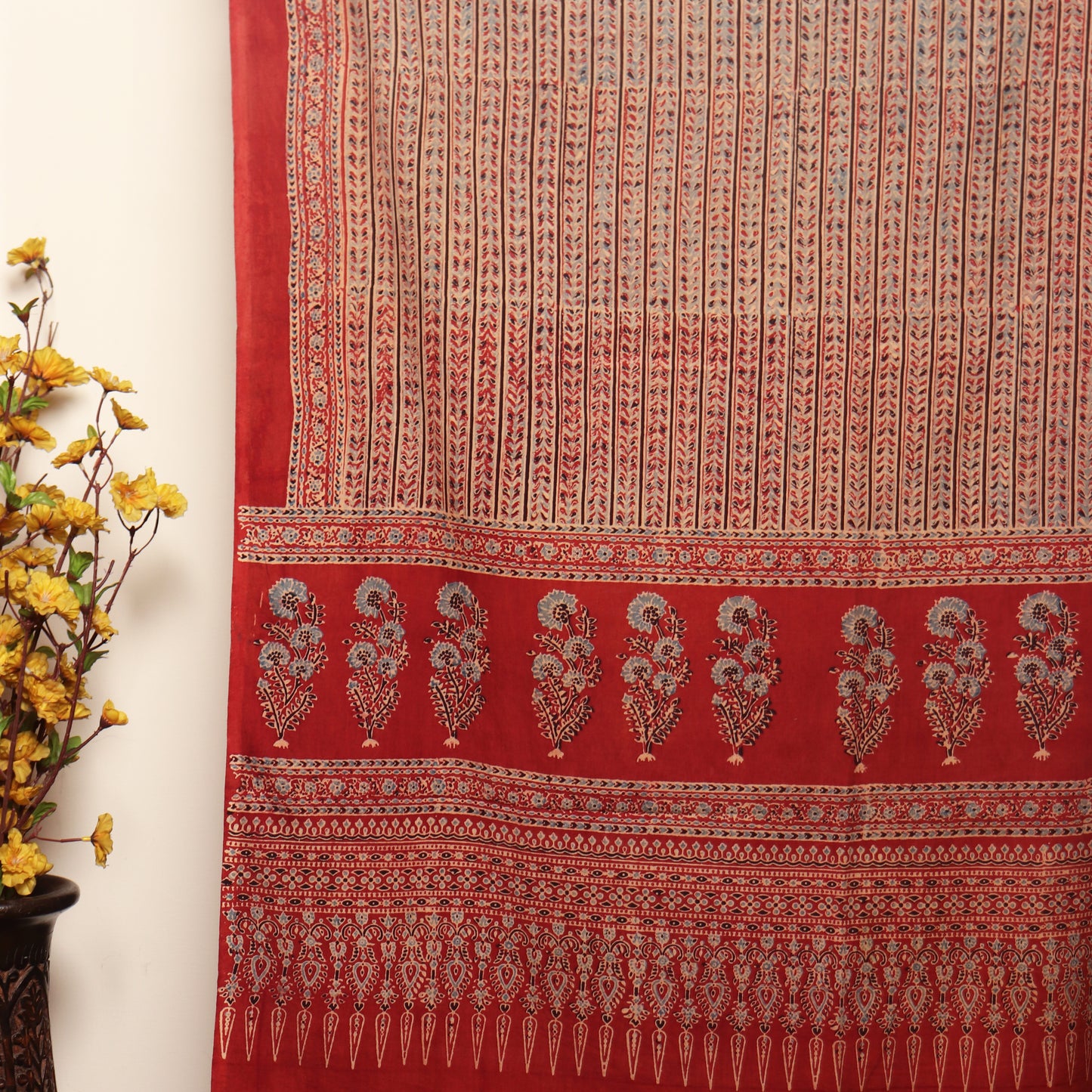 Red Ajrakh Hand Block Printed Cotton Dupatta with Tassels