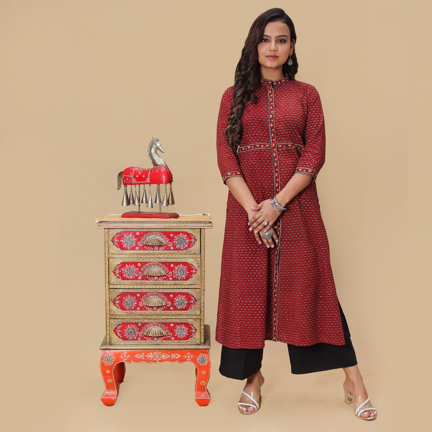 Sunset Tulip Ajrakh Hand Block Kurta