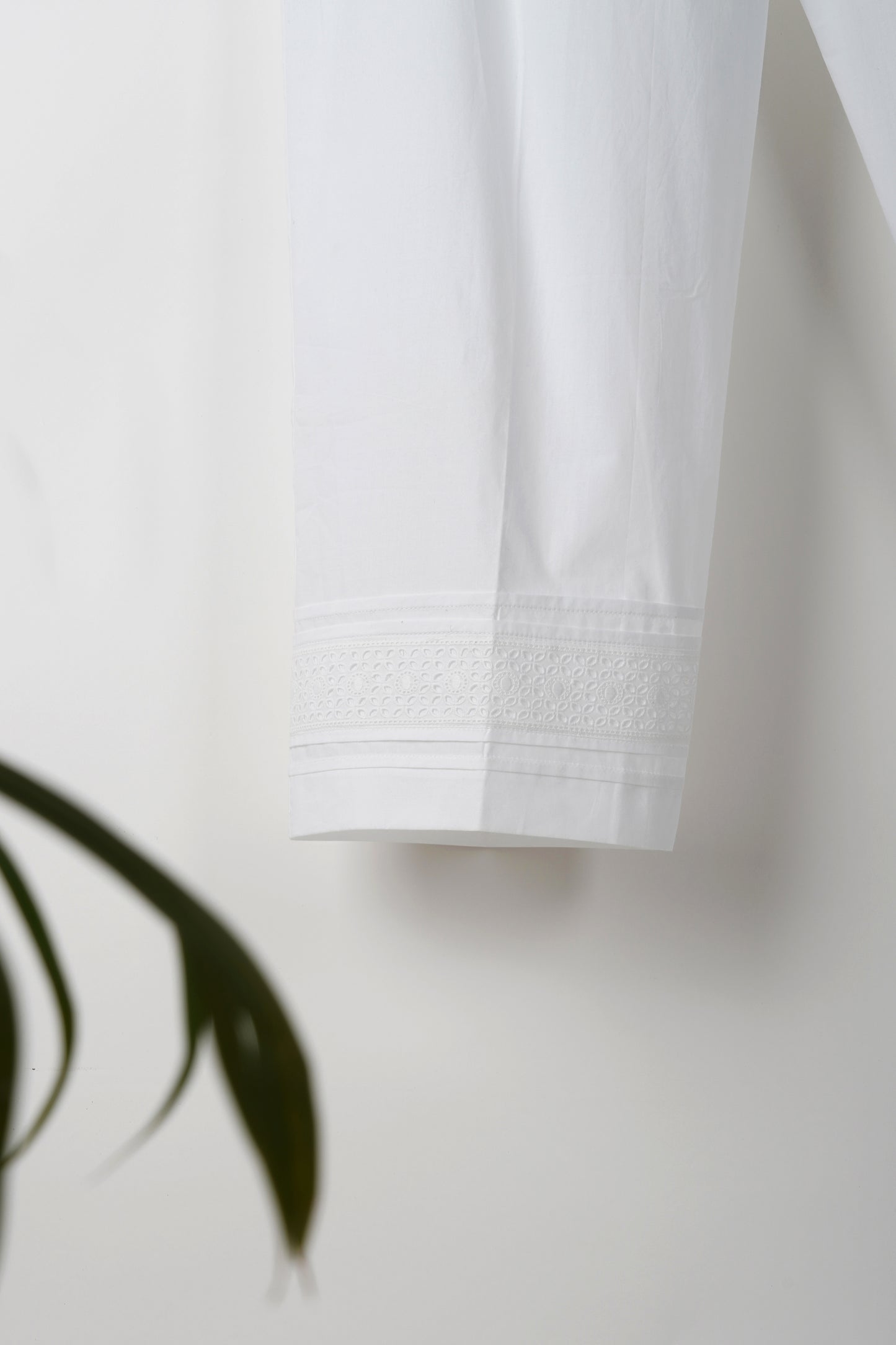 White Cotton Pant with Lace and Pleats