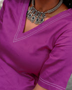 Classic V-Neck Cotton Midi Dress with Pockets - Rose Blush