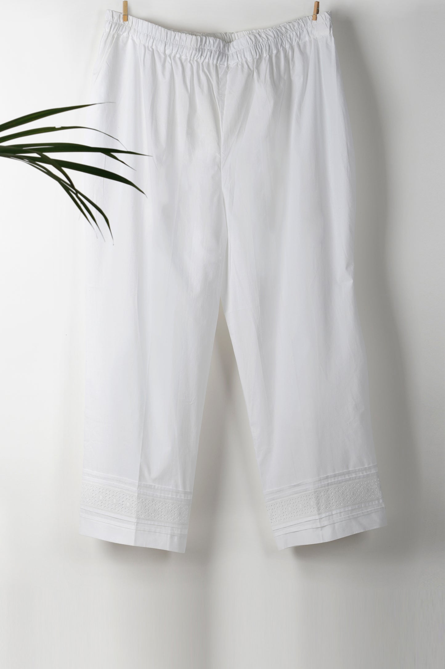 White Cotton Pant with Lace and Pleats