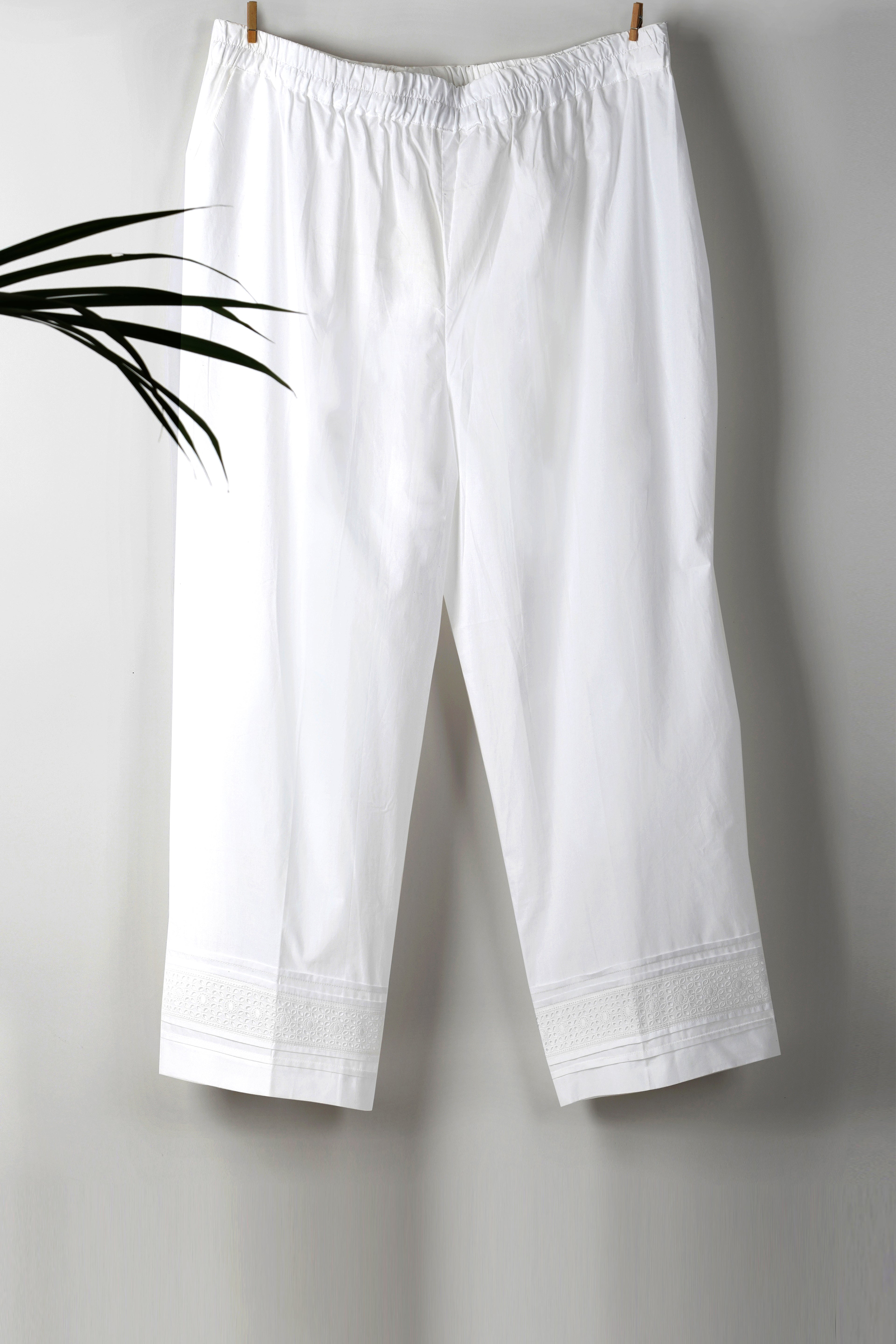 White Lace Work Cotton Pants