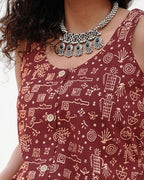Pure Cotton Worli Art Midi Dress with Pockets - Terracotta Rouge