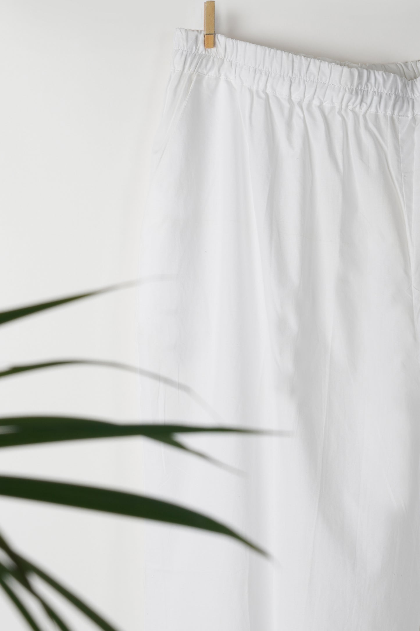 White Cotton Pant with Lace and Pleats