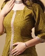 Pure Cotton Leheriya Kurti – Mehendi Whisper