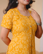 Pure Cotton Worli Art Midi Dress with Sleeves(Short sleeves) - Orchid Bliss