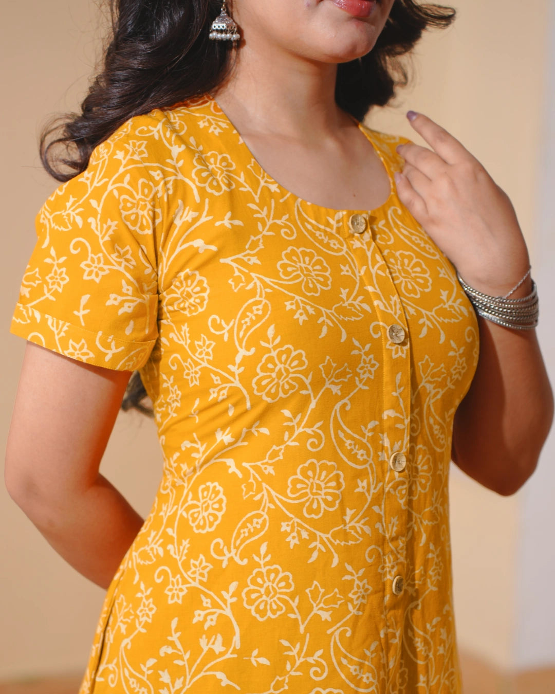 Pure Cotton Worli Art Midi Dress with Sleeves(Short sleeves) - Orchid Bliss