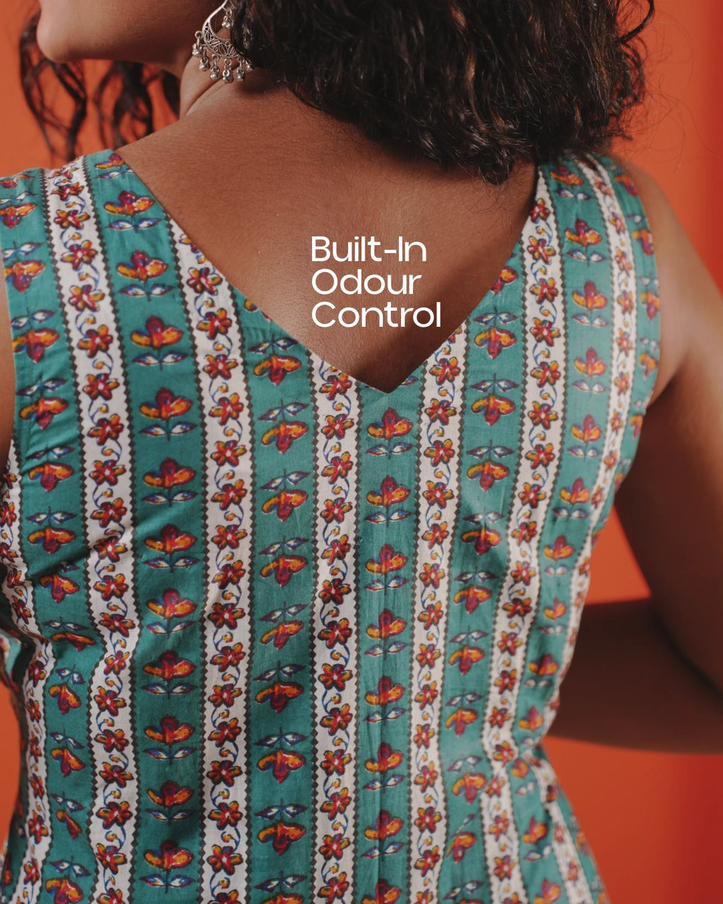 Marigold Trail Pure Cotton Block Print Midi Dress (Sleeveless) - Aqua Grove