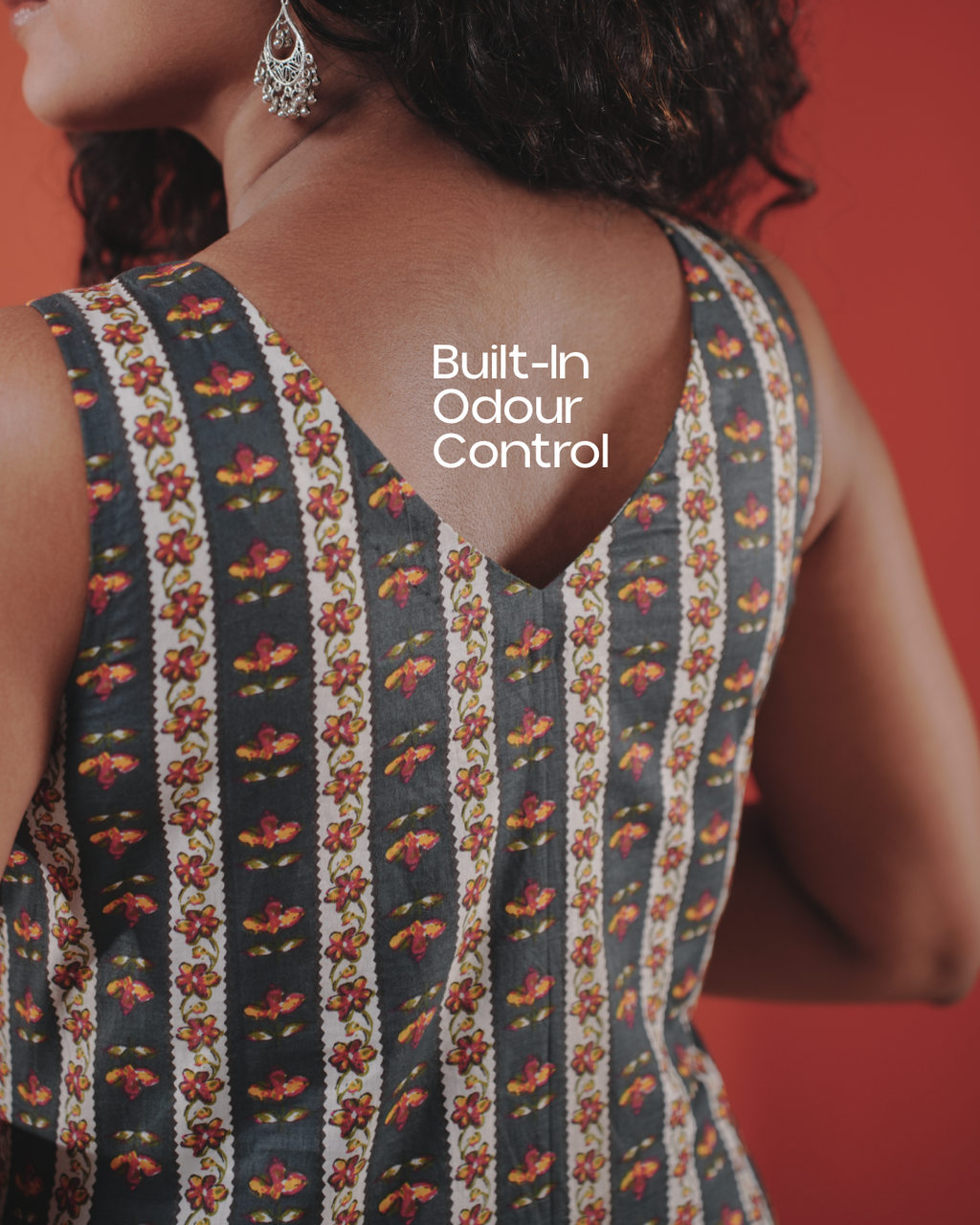 Marigold Trail Pure Cotton Block Print Midi Dress(Sleeveless) - Charcoal Petal