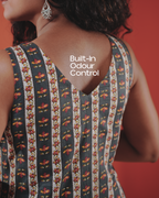 Marigold Trail Pure Cotton Block Print Midi Dress(Sleeveless) - Charcoal Petal