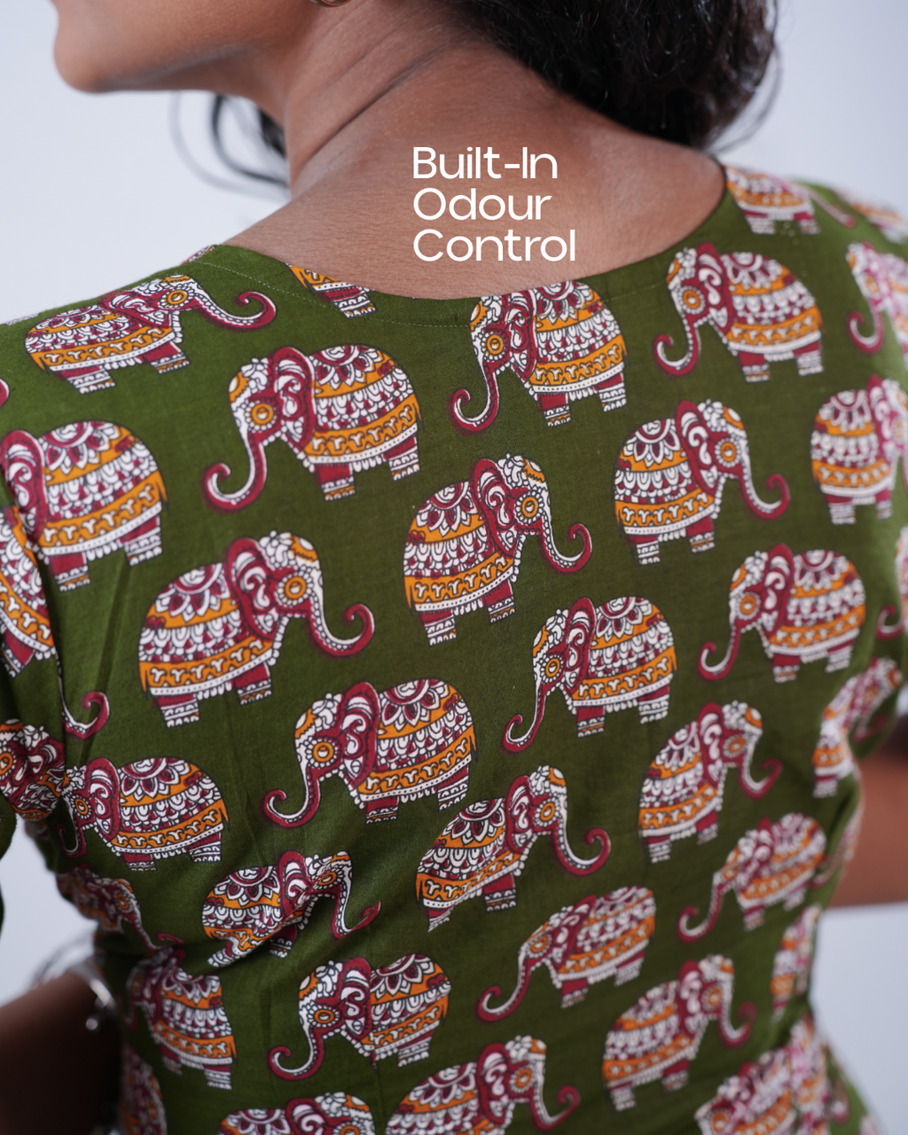 Jaipur Parade Hand Block Print Cotton Midi Dress ( Short Sleeves) - Sage Dust