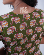 Jaipur Parade Hand Block Print Cotton Midi Dress ( Short Sleeves) - Sage Dust