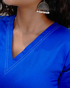 Classic V-Neck Cotton Midi Dress with Pockets - Blue Enigma