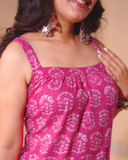 Boho Breeze Block Print Cotton Midi Dress - Mystic Magenta