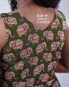 Jaipur Parade Hand Block Parint Cotton Midi Dress (Sleeveless) - Sage Dust