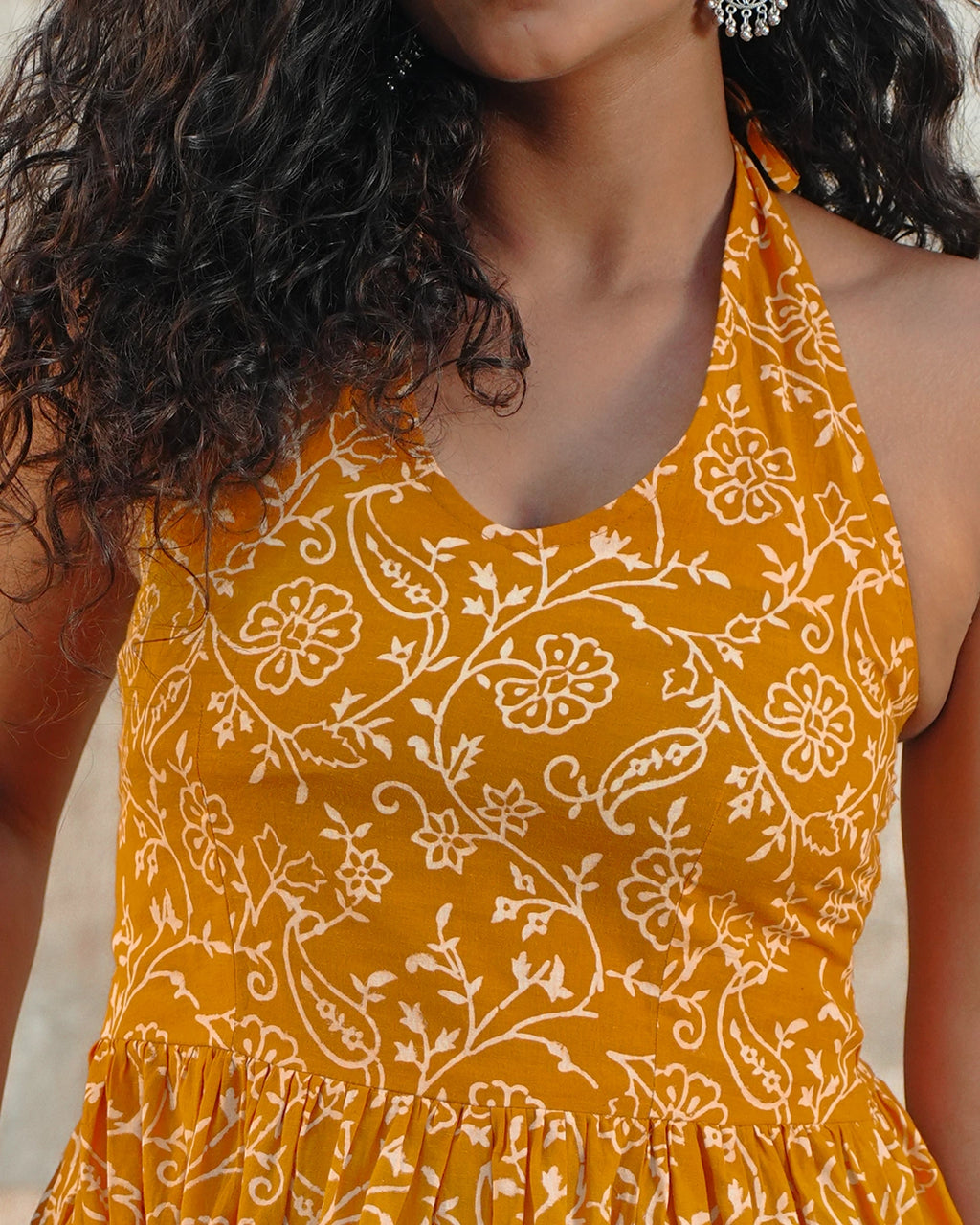 Pure Cotton Halter Flared Dress - Orchid Bliss