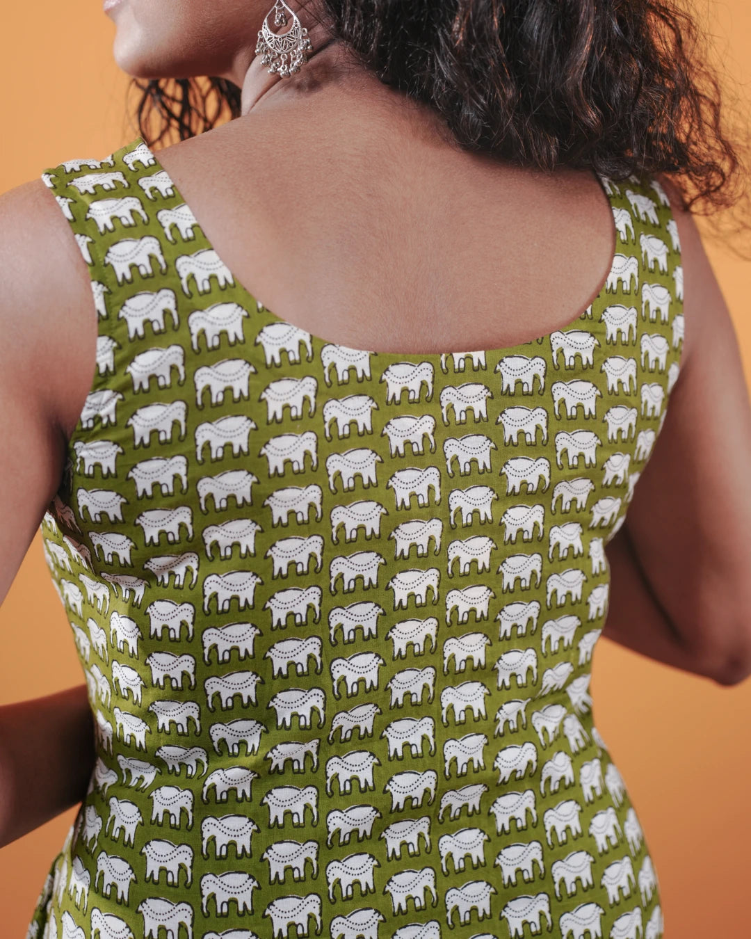 Green Safari Block Dress (Sleeveless) - Olivewood