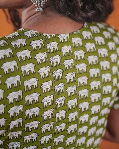 Green Safari Block Dress (Short Sleeves) - Olivewood