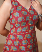 Jaipur Parade Hand Block Print Cotton Midi Dress (Sleeveless) - Burnt Coral