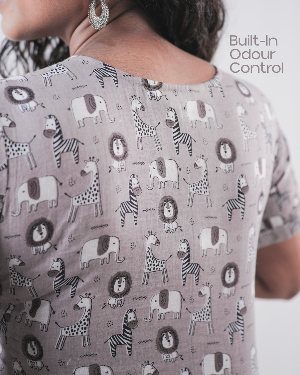 Wild Meadow Block Print Cotton Midi Dress( Short Sleeves) - Pebble Grey