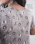 Wild Meadow Block Print Cotton Midi Dress( Short Sleeves) - Pebble Grey