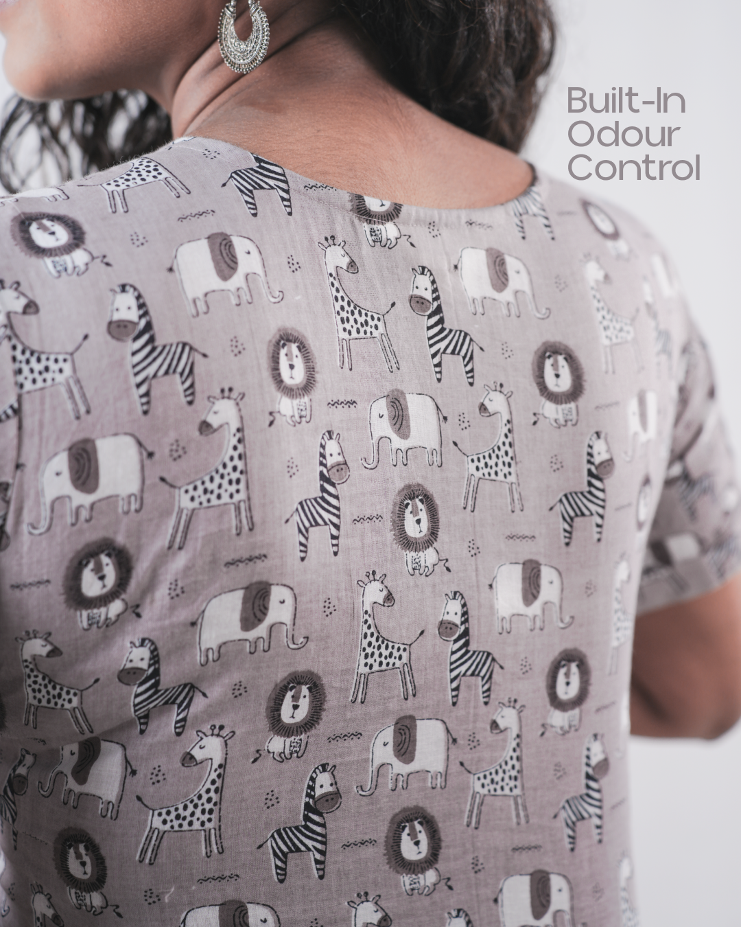 Wild Meadow Block Print Cotton Midi Dress( Short Sleeves) - Pebble Grey