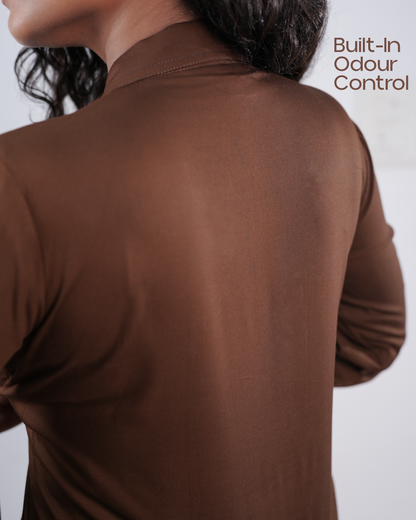 Classic Collared Glazed  Cotton Straight Fit Dress - Mocha Dusk