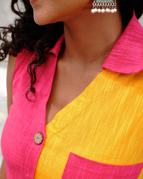 Artisan Patchwork Cotton Straight Dress - Sunset Carnival