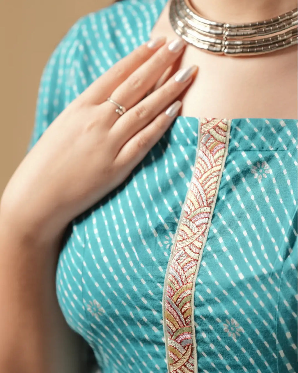 Pure Cotton Leheriya Kurti – Electric Azure