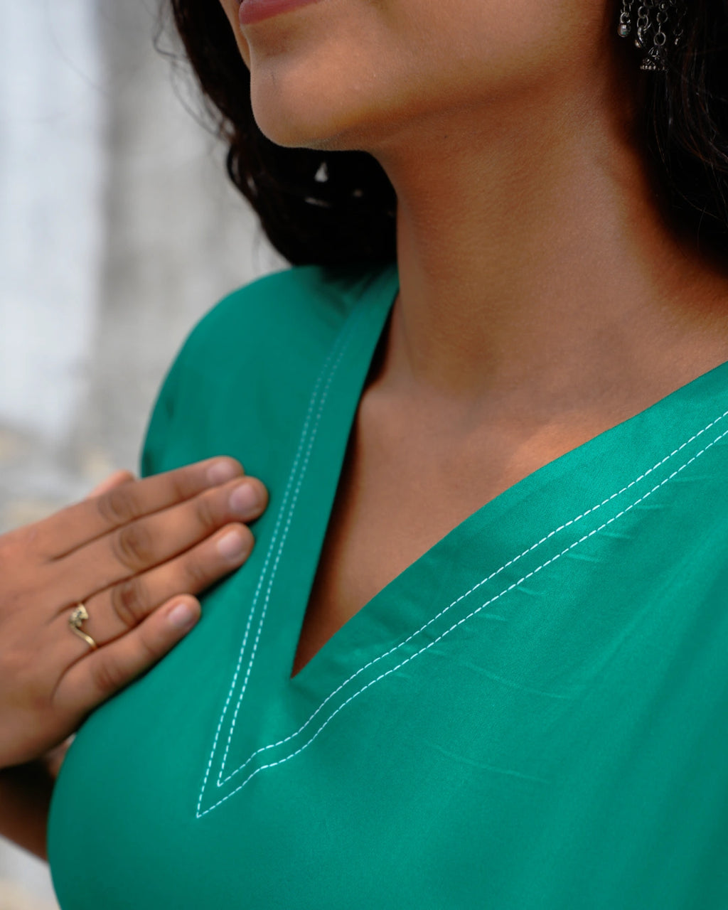 Classic V-Neck Cotton Midi Dress with Pockets - Ocean Breeze