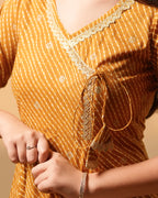 Pure Cotton Leheriya & Bandhani Kurti – Mustard Harmony